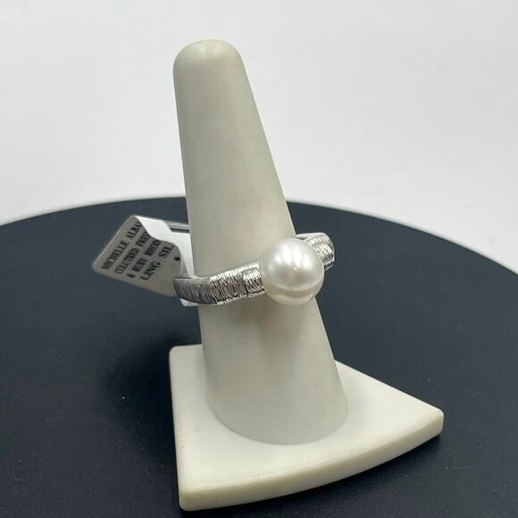 Michelle Albala 10mm Round Pearl Rhodium Sterling Ruby Cabochon Ring New Sz 9 - Picture 2 of 14
